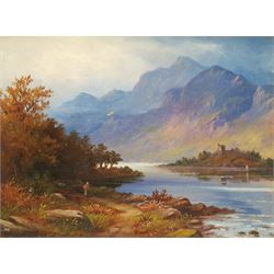 David Maitland MacKenzie (Scottish 1800-1875): Loch with Church on an Island, oil on board signed 22cm x 30cm
