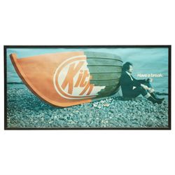 Original Rowntree Mackintosh (Rowntrees) advertising poster for KitKat - 'Have a Break', colour poster depicting a KitKat boat on a beach with a man drinking a cup of tea 38cm x 75cm 
Provenance: from the personal collection of David Lamb, former advertising manager at Rowntree Mackintosh, York