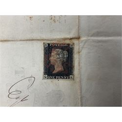Queen Victoria penny black stamp on information leaflet 'Report of the Directors of the Clerical, Medical and General Life Assurance Society', red MX cancel