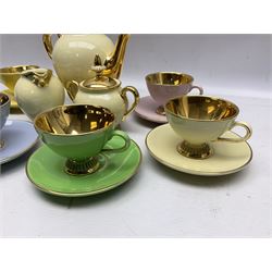 Italian Fiorentine coffee service for six, decorated with pastel colours and heavily gilt