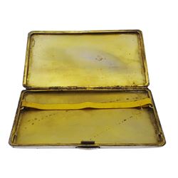 20th century silver cigarette case, with engine turned decoration and stepped sides, stamped Silver, H14cm W8.5cm, approximate weight 7.13 ozt (222 grams)