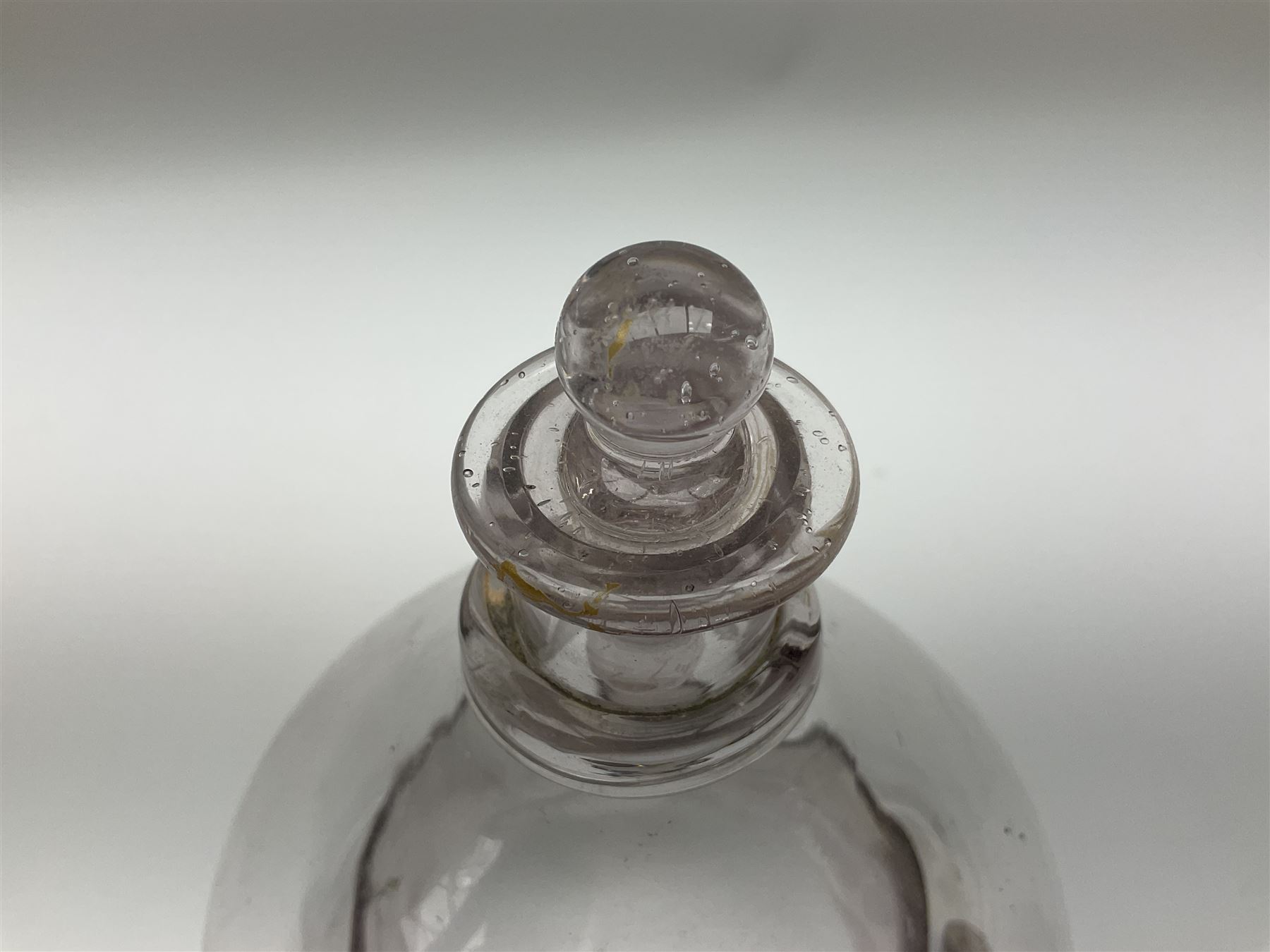 19th Century glass fly trap and stopper, H20cm