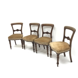 Set four Victorian mahogany framed balloon back dining chairs, upholstered seat, turned tapering supports, W47cm