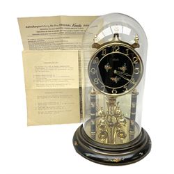 West German Kundo anniversary clock with glass dome, H30cm