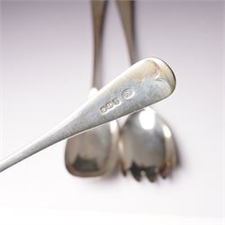 Pair of silver table spoons Sheffield 1928 Maker John Round & Son Ltd and a pair of silver salad servers  Sheffield 1918