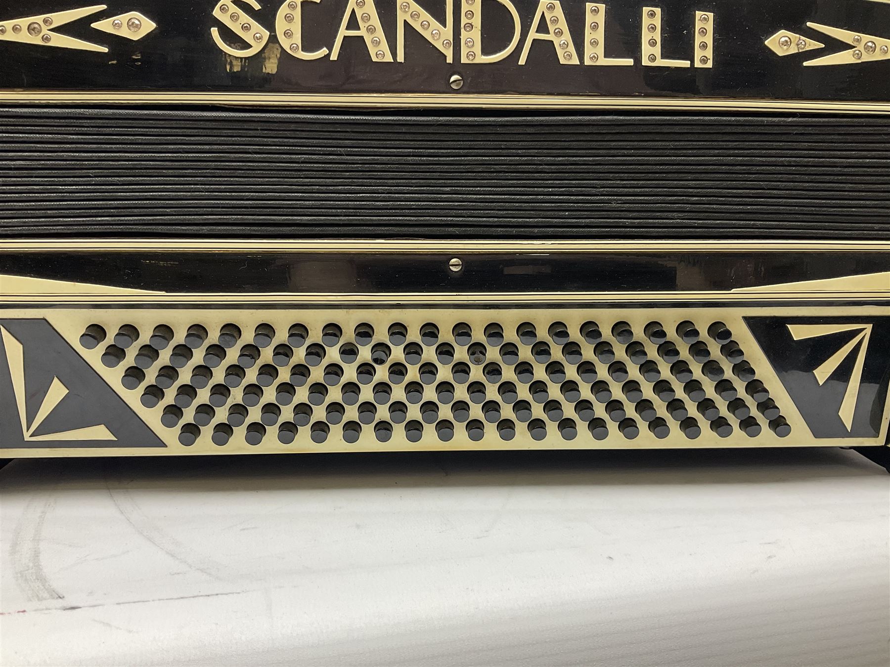 Scandalli Vibrante Three piano accordion in Art Deco black and white