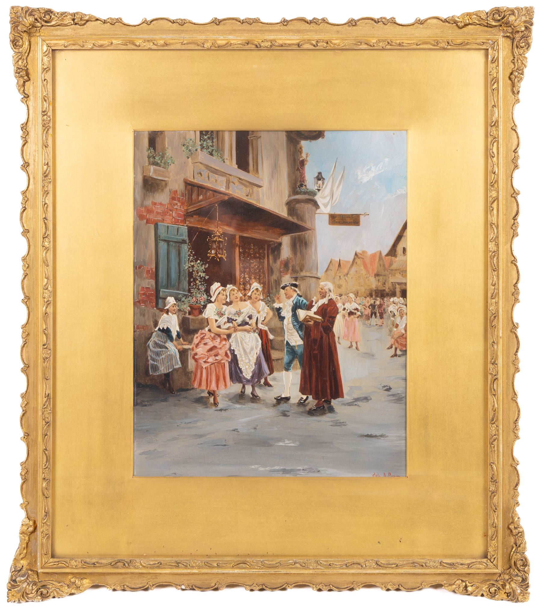 Continental School (20th Century): The Painter of Signs and Dutch Girls, pair overpainted prints on panel indistinctly signed 28cm x 20cm (2)