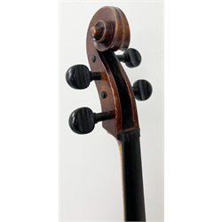  Mid-19th century German cello with 76cm two-piece maple back and ribs and spruce top, bears label Franz Janisch, Wein, VII Neubrugasse 184(?), 124cm overall, in modern soft carrying case   