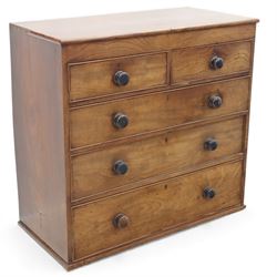 19th century mahogany chest, fitted with two short over three long cock-beaded drawers, tu...