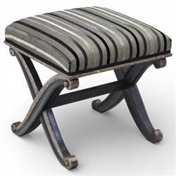 French design dressing table stool, striped upholstery over an X-frame base