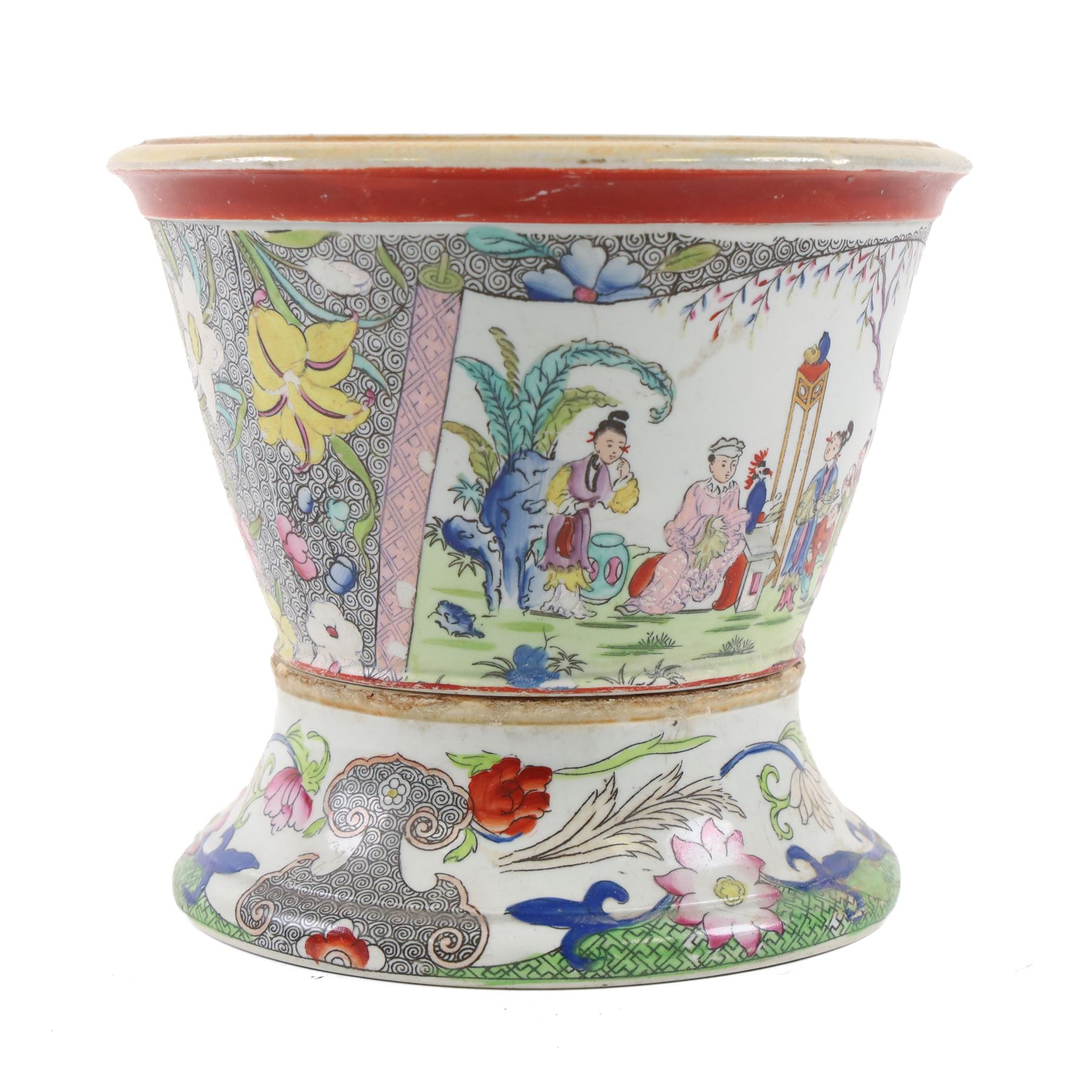 Collection of 19th century Masons ironstone ceramics, comprising cider mug, incense burner, jug and chamber pot  