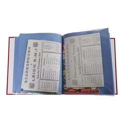 Comprehensive collection of approximately two hundred and twenty Scarborough FC football programmes for the 1999/00, 2000/01, 2001/02 and 2002/03 seasons, all filed within eight dedicated Scarborough FC red Home and Away binders