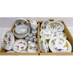  Royal Worcester 'Evesham' coffee pot, storage jars, mixing bowls, tureens and other kitchenalia in two boxes  
