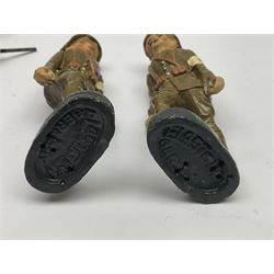 Eight Elastolin British soldiers and wartime figures, including nurse, injured soldier on stretcher, soldier with dog, etc, tallest 11cm