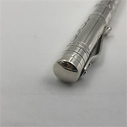 Silver Yard-o-Led Viceroy ballpoint pen, the foliate engraved barrel and cap hallmarked Birmingham 2004 and stamped 925, L11cm