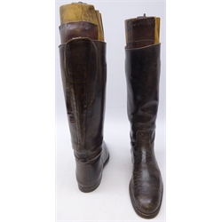  Pair black leather riding boots with wooden trees by Frank Turner  