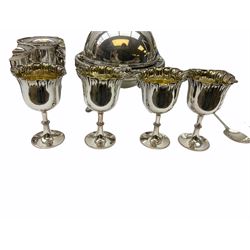 Sliver napkin ring, hallmarked Harry Atkin, Sheffield 1943, together with collection of silver plate, including punch bowl on stand with vine decoration, a Victorian style teapot with embossed foliate decoration and bird finial, tea set comprising teapot, sugar bowl and milk jug, a selection of serving trays, etc. 