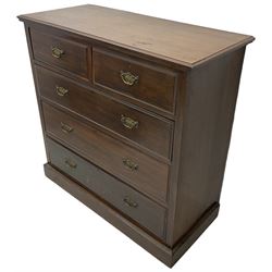 Late Victorian walnut chest, fitted with two short and three long drawers, on plinth base 