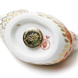 Royal Crown Derby paperweights, comprising Bluebird, Partridge, and Farmyard Cockerel, with gold stoppers, boxed (3)