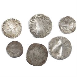 Three Elizabeth I hammered silver sixpence coins together with with three Elizabeth I hamm...