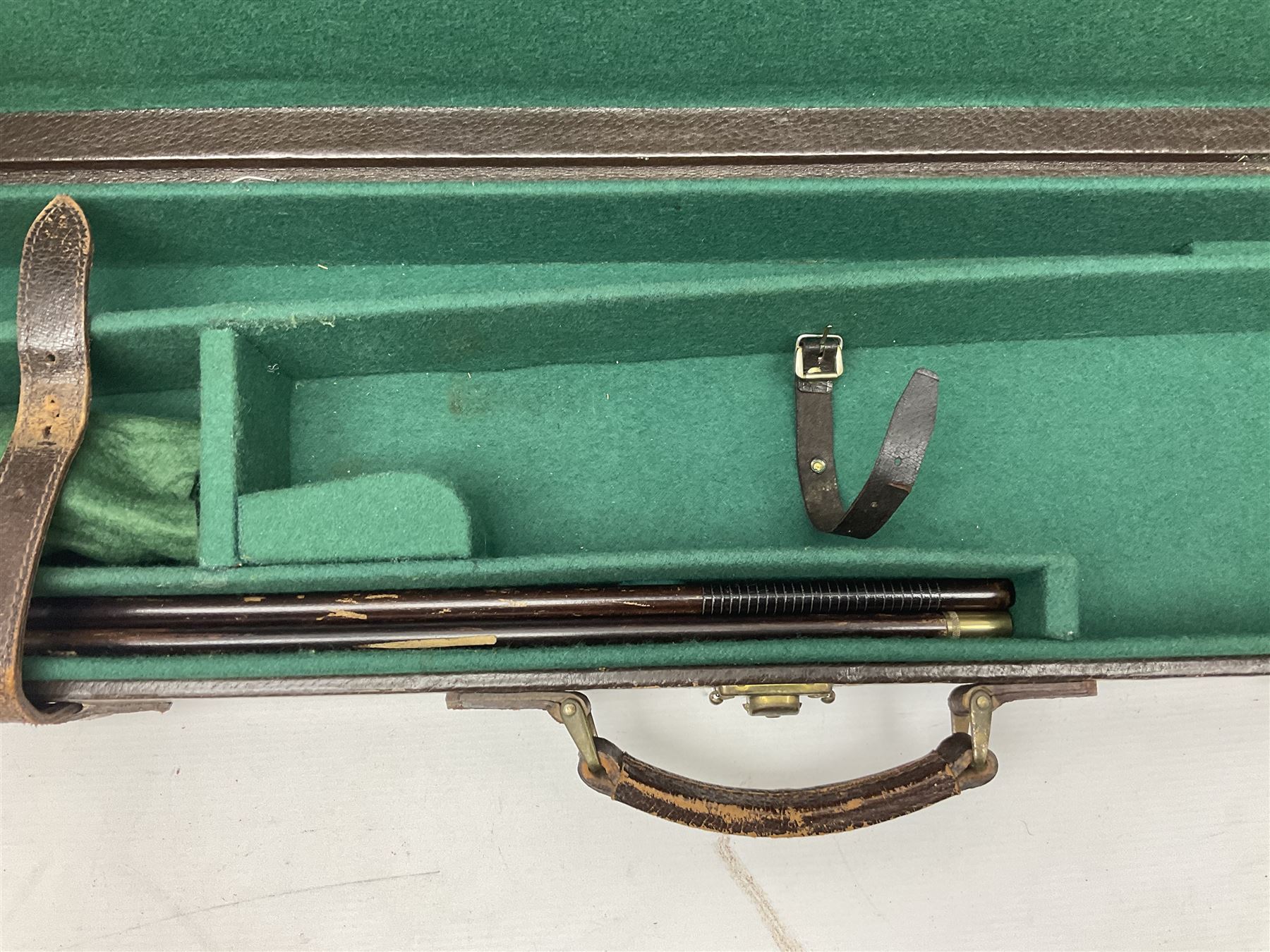 Leather fitted shotgun case L81cm, and a canvas fitted shotgun case with Hooton & Jones label, L83cm (2)