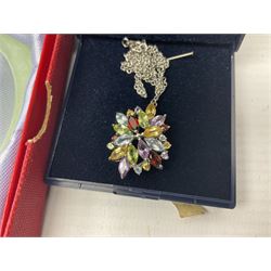 Silver stone set jewellery, including necklaces and bracelets and a collection of beaded and carved hardstone jewellery, etc