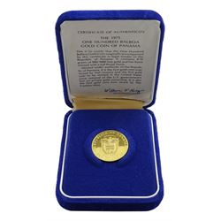 Panama 1975 gold one hundred balboa coin, cased