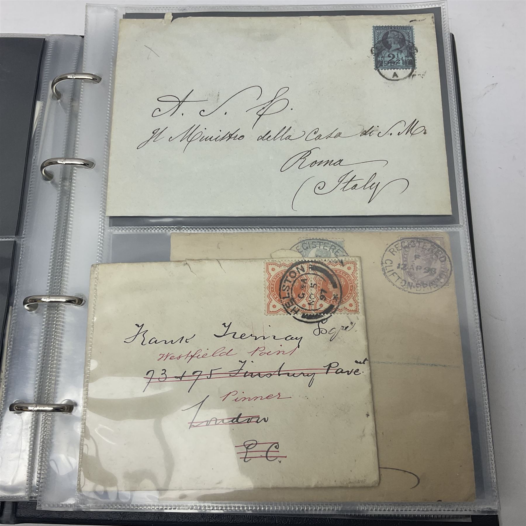 Postal history, including imperf penny reds on covers or entires, mourning cover, Cape of Good Hope overprinted postal stationary, pre-stamp items etc, housed in a ring binder folder