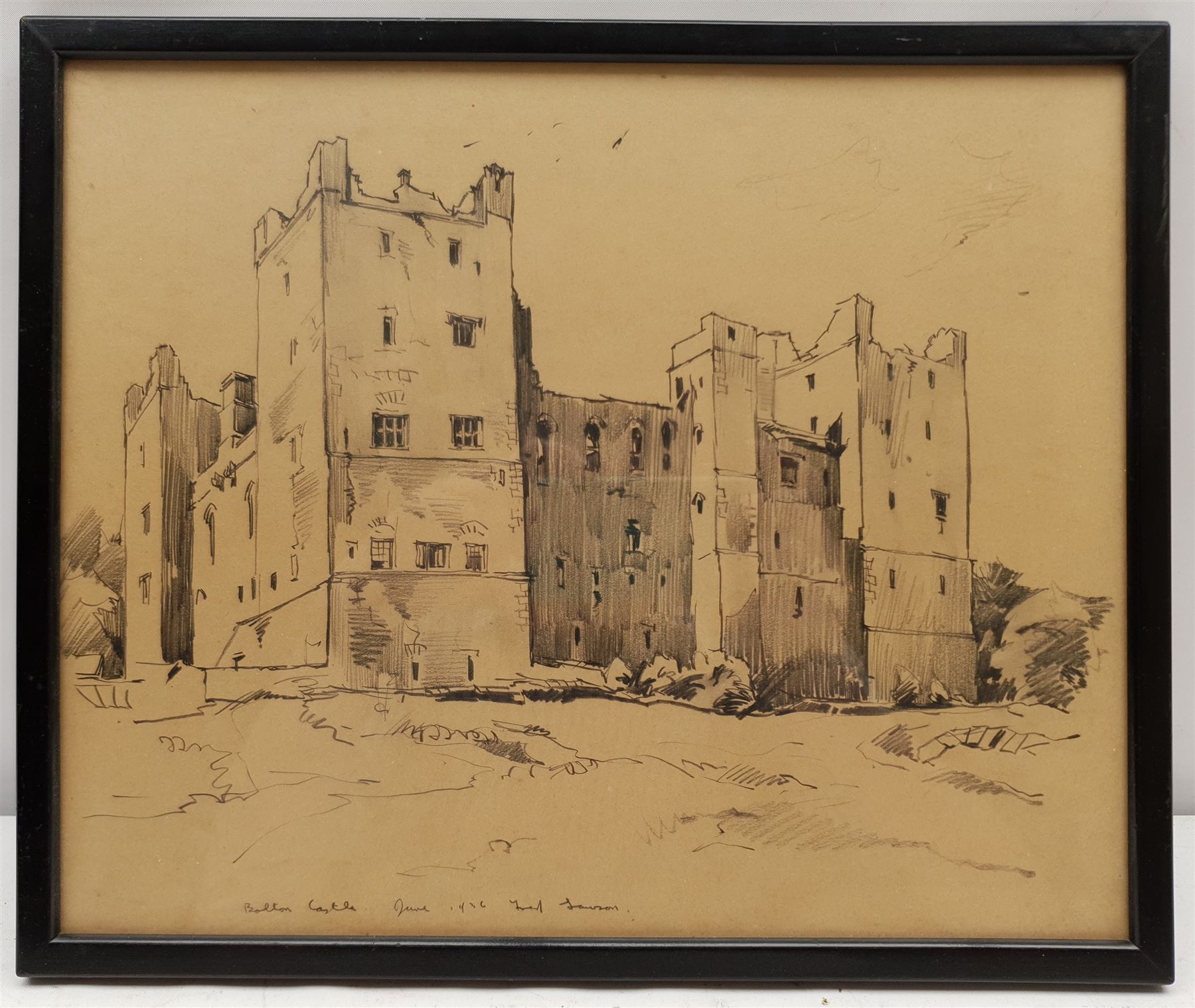 Fred Lawson (British 1888-1968): 'Bolton Castle', pencil signed titled and dated June 1936, 26cm x 31cm