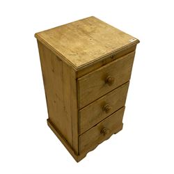 19th century narrow stripped pine three drawer chest
