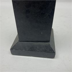 Bronzed semi nude female figure with one hand raised, upon a marble plinth, H43cm  