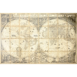 After Frederik de Wit (Dutch c.1629-1706): 'Nova Totius Terrarum Orbis Tabula', very large 20th century world map formed as 32 paper panels mounted onto linen, after the edition by Giuseppe Longhi c.1675, 133cm x 200cm