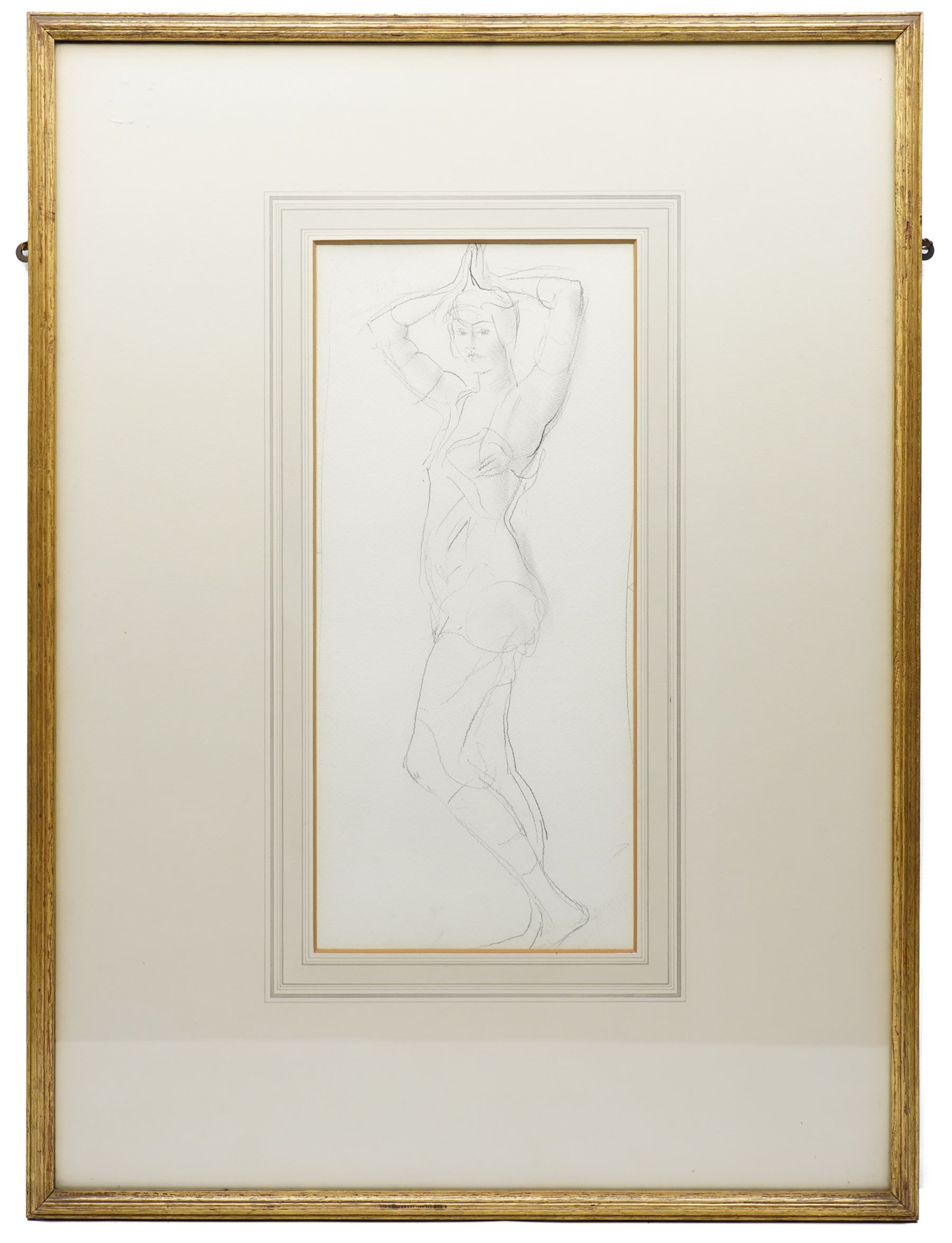 Augustus Edwin John O.M. (British 1878-1961): Full Length Portrait Study of a Classically Draped Female with Arms Above her Head, pencil sketch unsigned 45cm x 20cm
Provenance: Kirkham Hall