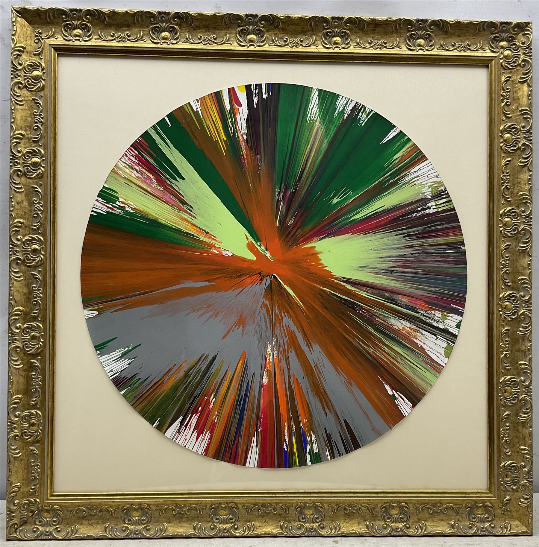 Damien Hirst (British 1965-): Circle Spin Painting 2009, acrylic on die-cut wove paper, with artist's inkstamp signature and blindstamp verso, pub. Pinchuk Art Centre, Ukraine, dia. 52.1cm 
