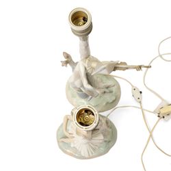 Pair of Lladro lamps, modelled as a Violinist and a Ballerina, including fittings H38cm (2)