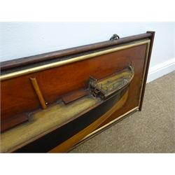  Large half block Ship builder's model of the SS Stevenson built in 1882 by Gilbert & Cooper - Neptune Street, Hull, half painted hull with metal railings, with details in moulded surround, L168cm, H39cm  