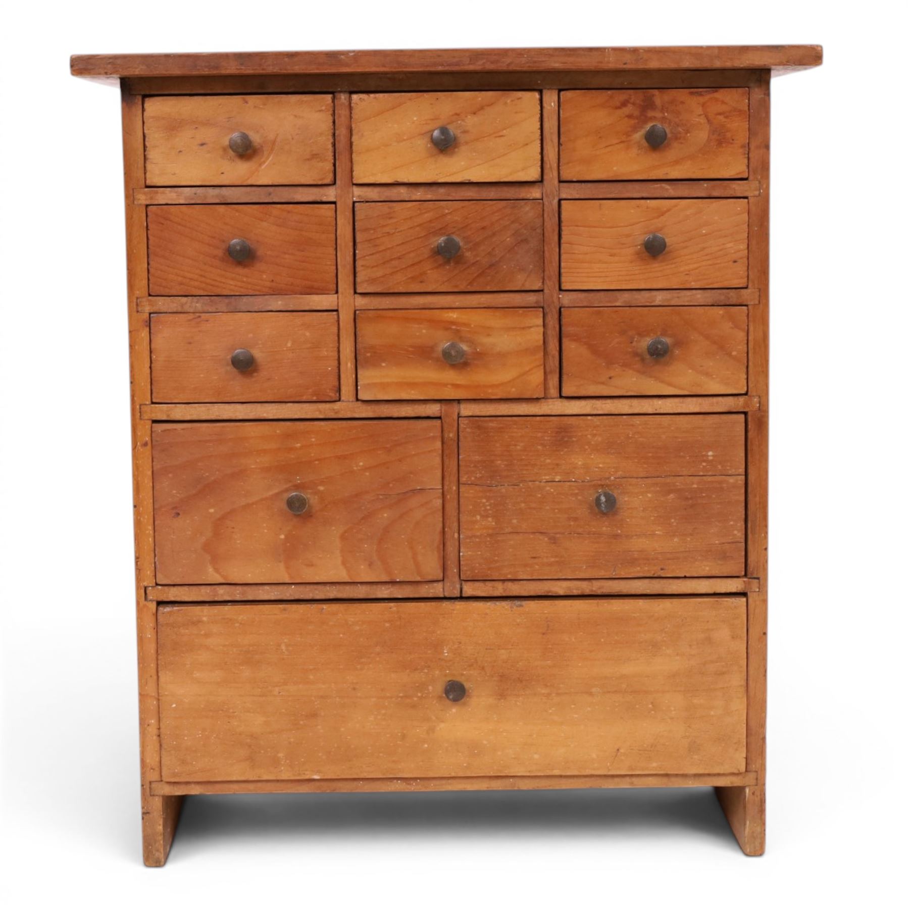 Miniature pine table top chest of twelve drawers, H35cm