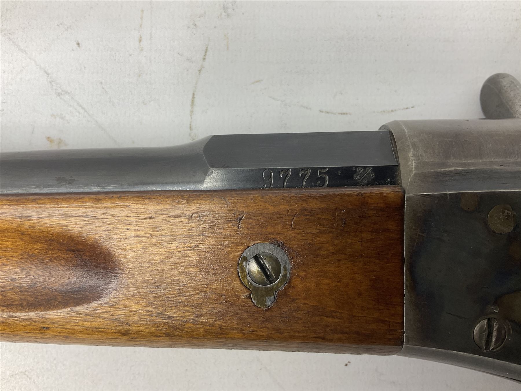 19th century Swedish Remington 8 by 58mm rolling block single action sporting rifle, dated 1888, with 82.5cm barrel marked with a Swedish crown and J.B. G.M., serial no.9775, L124cm FIREARMS CERTIFICATE REQUIRED OR RFD