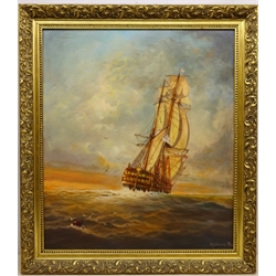  Masted Vessel at Sea, oil on canvas signed and dated '79 by Michael J Whitehand (British 1941-) 72cm x 62cm  