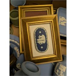 Collection of Wedgwood Jasperware, including vases, jars, framed plaques, etc and Josiah Wedgwood figure