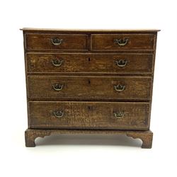 George III oak chest fitted with two short and three long drawers, corassbanded top