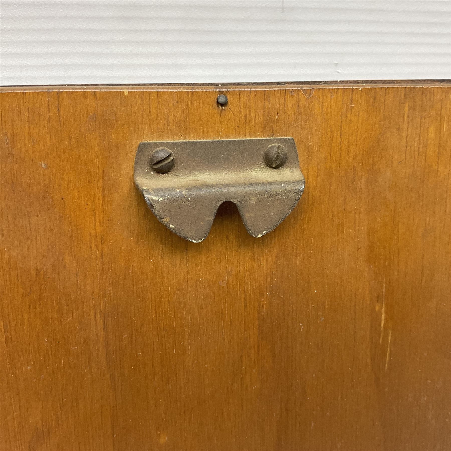 Wooden wall mounted perpetual calendar with printed rollers and chrome plated knobs to side, H30cm W27cm