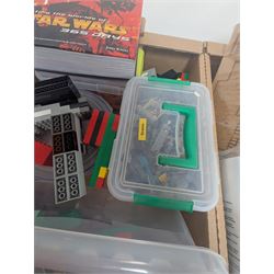 Collection of modelling equipment, kits, accessories, loose lego, including Games Workshop Warhammer 40000, military figures, etc, in four boxes, 