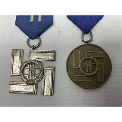 Two post-WW2 copies of German 'SS' Long Service Awards - bronze 8-year medal and silvered 12-year medal; both with ribbons (2)