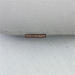 Fritz Hansen - 'Favn' sofa, designed by Jaime Hayon (1974-), upholstered in light grey fabric, the organic curved back and integrated arms enclosing loose seat and back cushions, raised on slender cylindrical metal supports