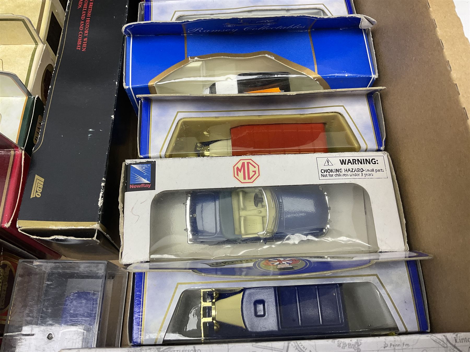 Forty-four modern die-cast models/sets by Matchbox, Corgi, Lledo, Atlas, EFE etc including military and commercial vehicles, cars and promotional vehicles, buses etc; all boxed (44)