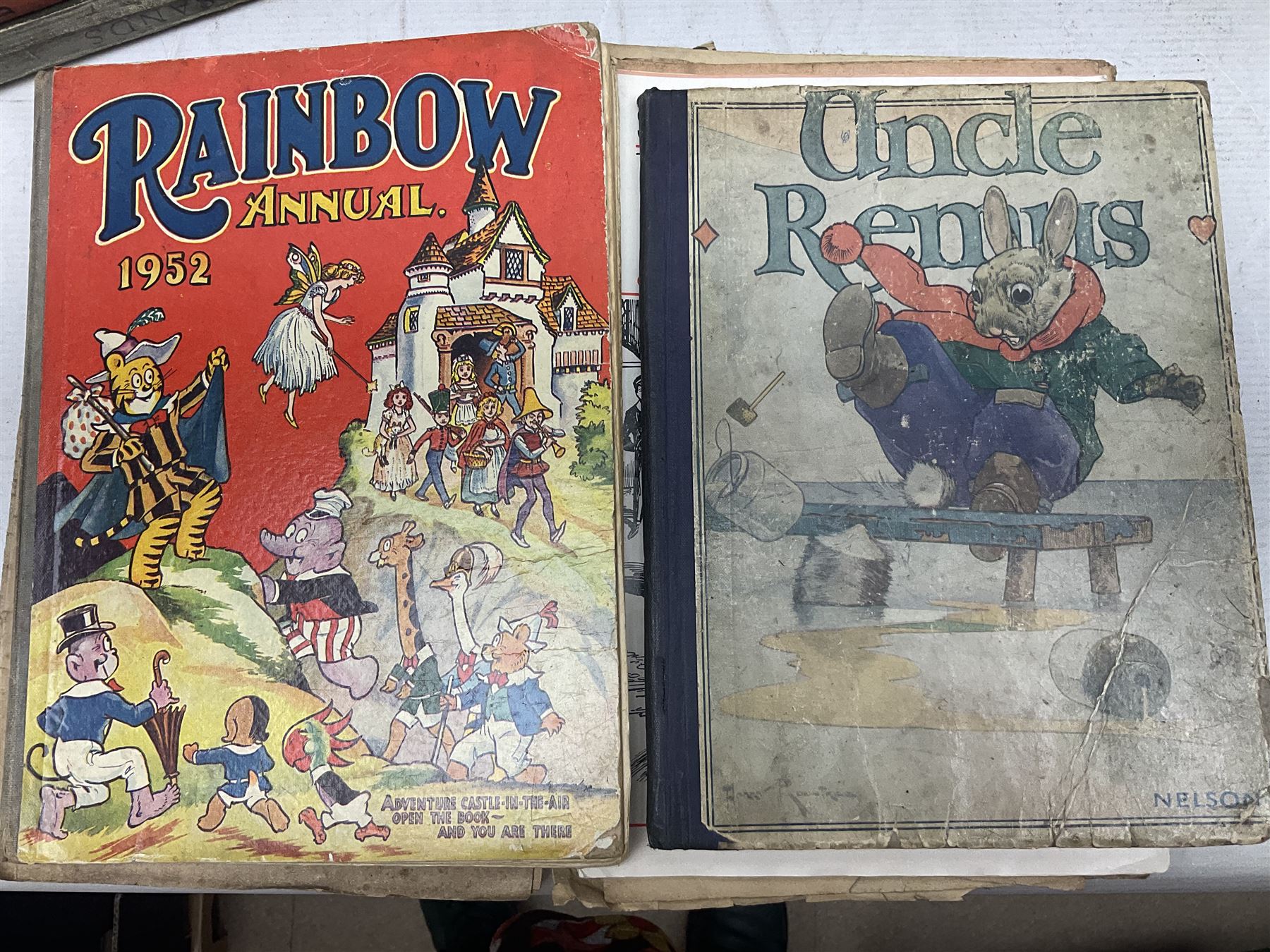 1930s Glevum Series boxed set of 'Coloured and Polished Building Bricks' with instructions; and quantity of 19th century and later children's books including The Fairy-Land of Science by Arabella B. Buckley. 1879; The Wonder Gift Book for Children 1933; The Greyfriars Holiday Annual 1938; The Willie Waddle Book 1933; twelve editions of School Boys Own Library 1937/8; Rainbow Annual 1952 etc