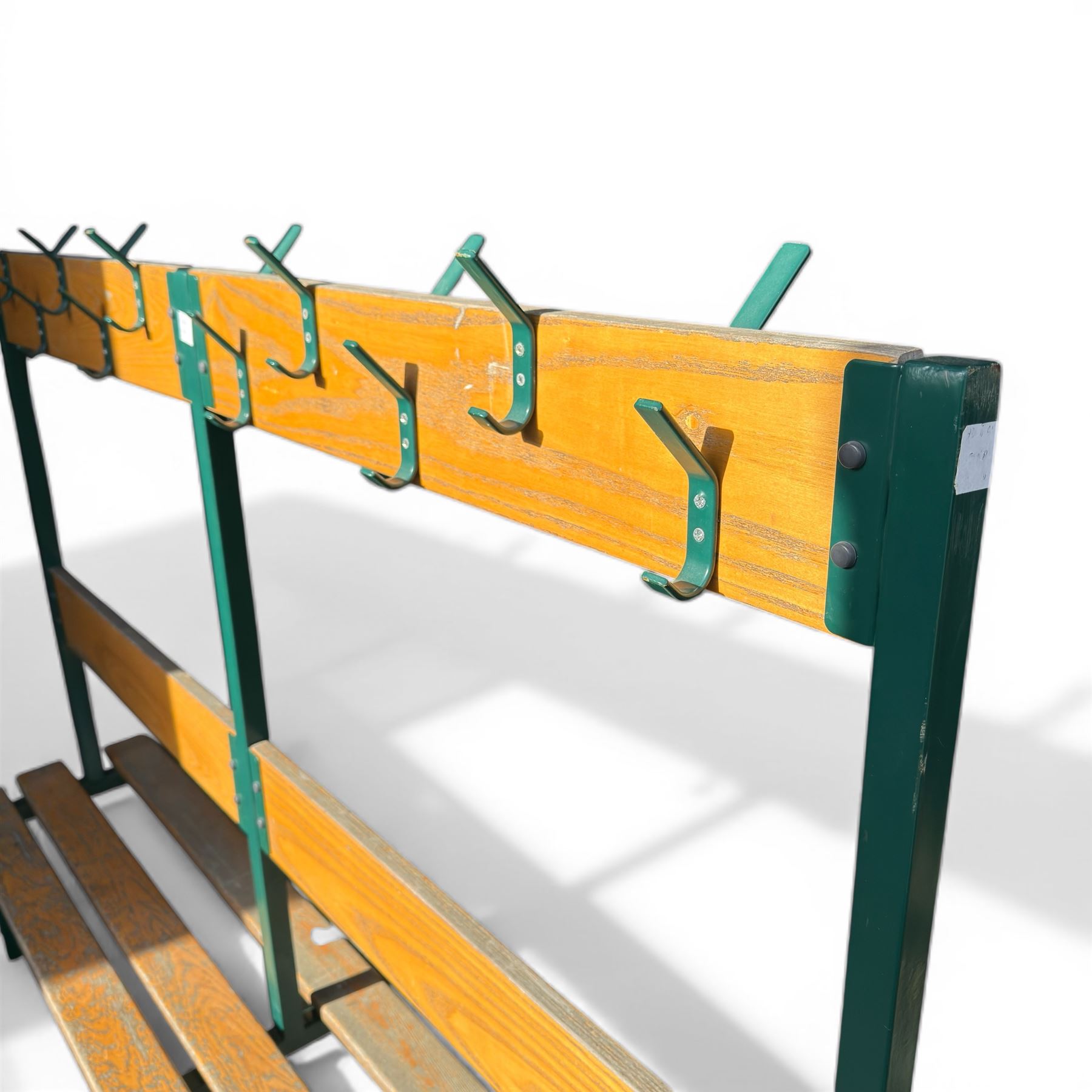 Industrial 'School' changing seat with coat hooks