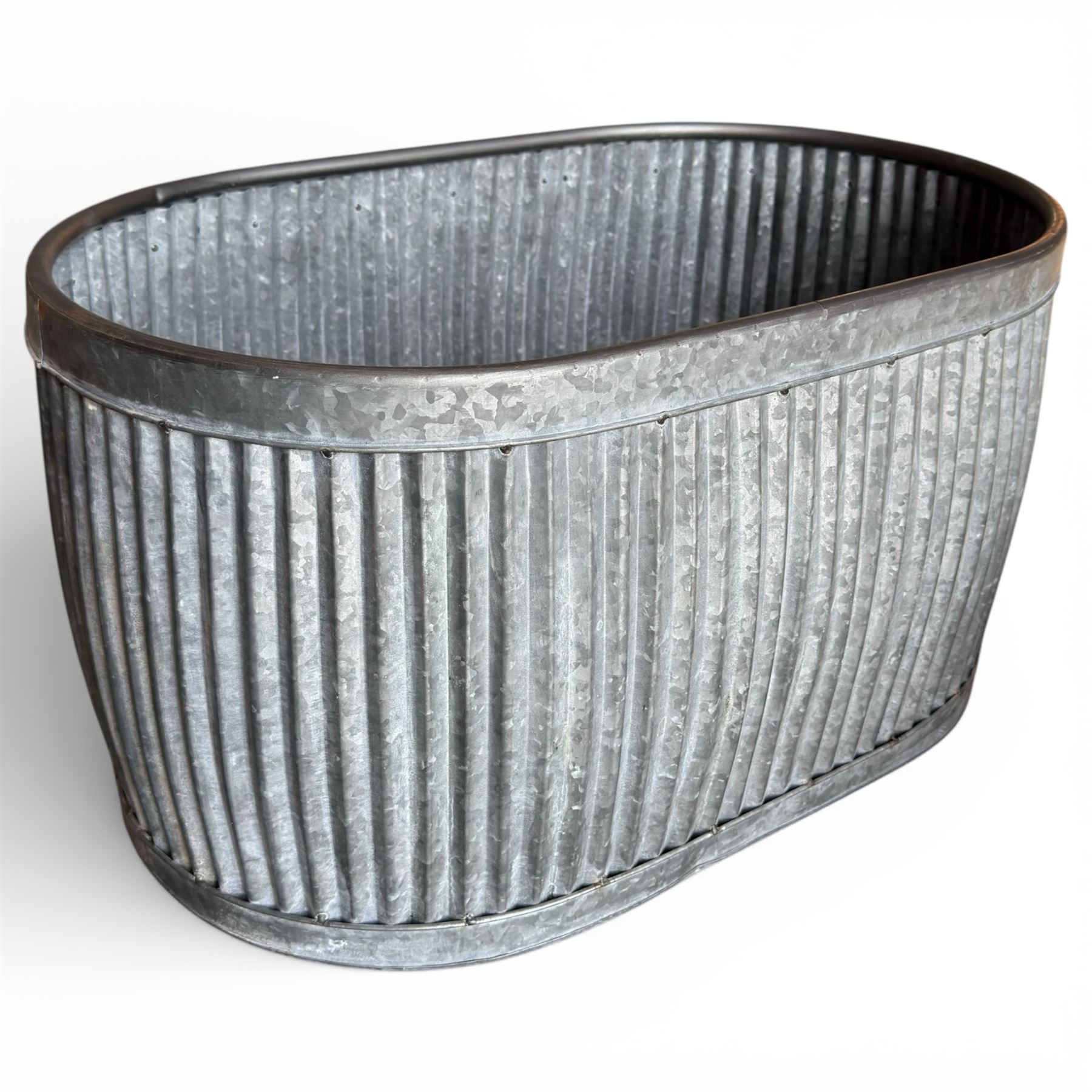 Set Of 3 galvanised oval planters