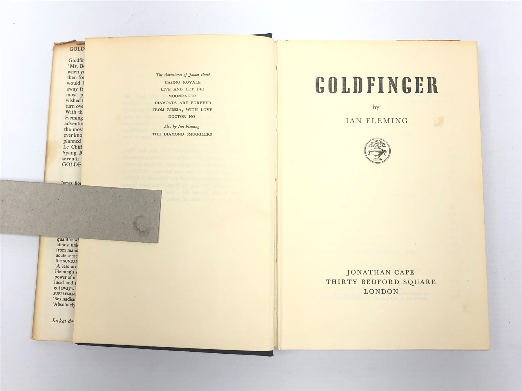  Fleming Ian: Goldfinger. 1959 First edition. Embossed black cloth/gilt. Unclipped dustjacket.   